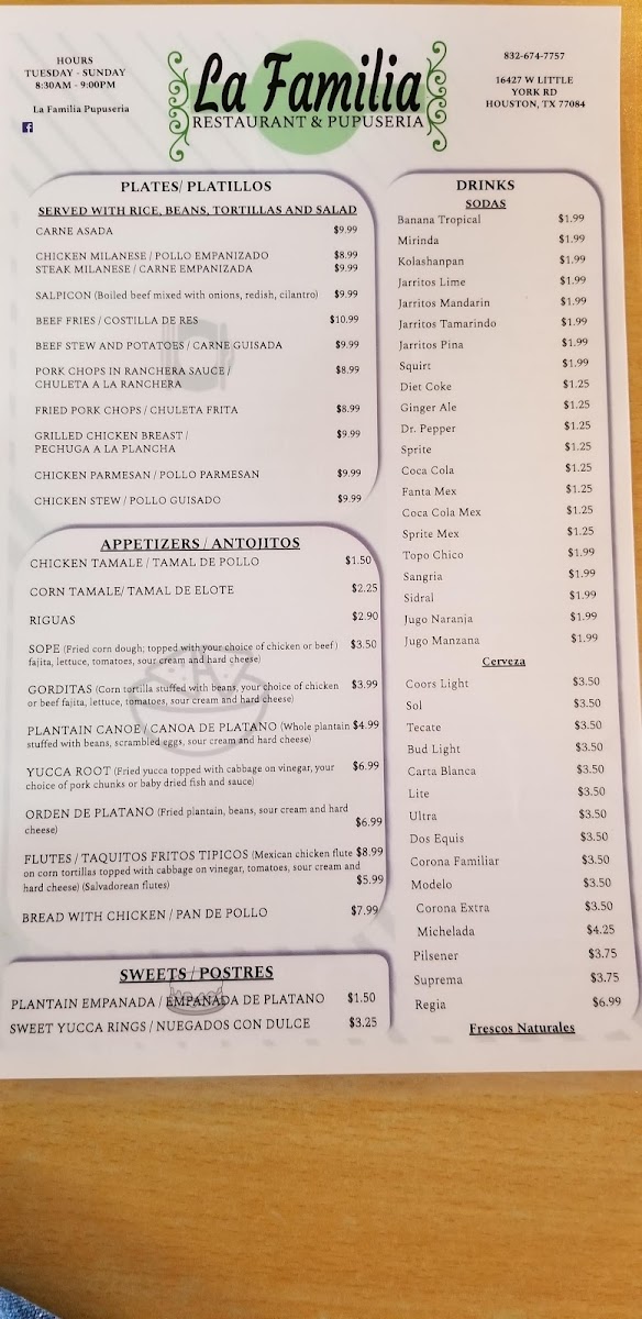 La Familia Restaunte Y Pupuseria Menu-10