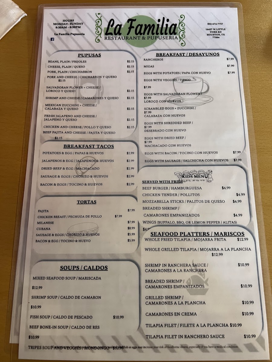 La Familia Restaunte Y Pupuseria Menu-3