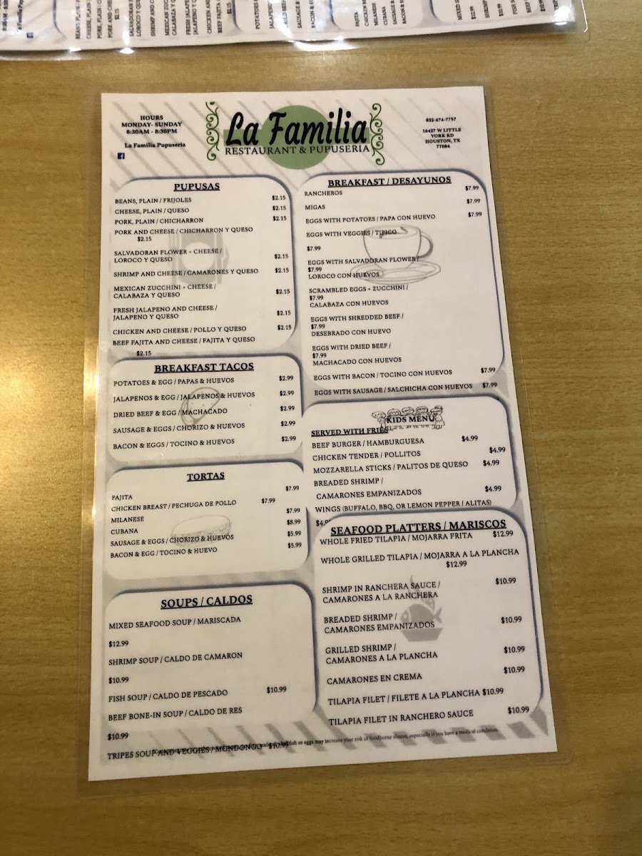La Familia Restaunte Y Pupuseria Menu-6