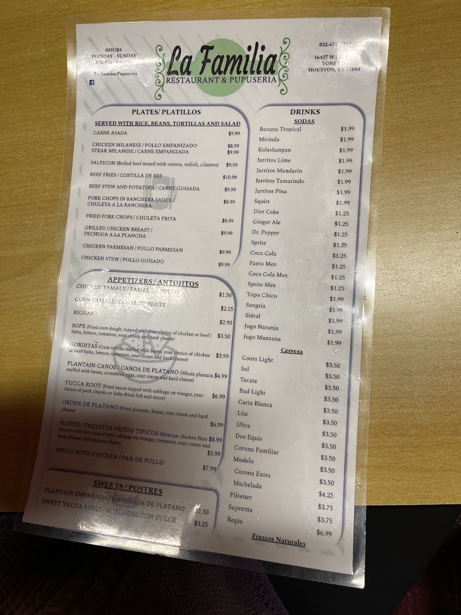 La Familia Restaunte Y Pupuseria Menu-9